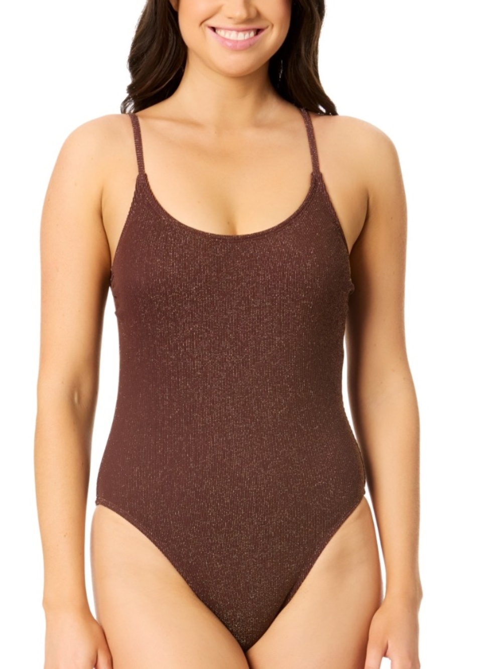 Salt + Cove Juniors' Metallic One-Piece Swimsuit,Chocolate Chip